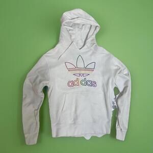 Adidas Rainbow Trefoil White Hoodie Love Unites with Large  Logo Unisex Large